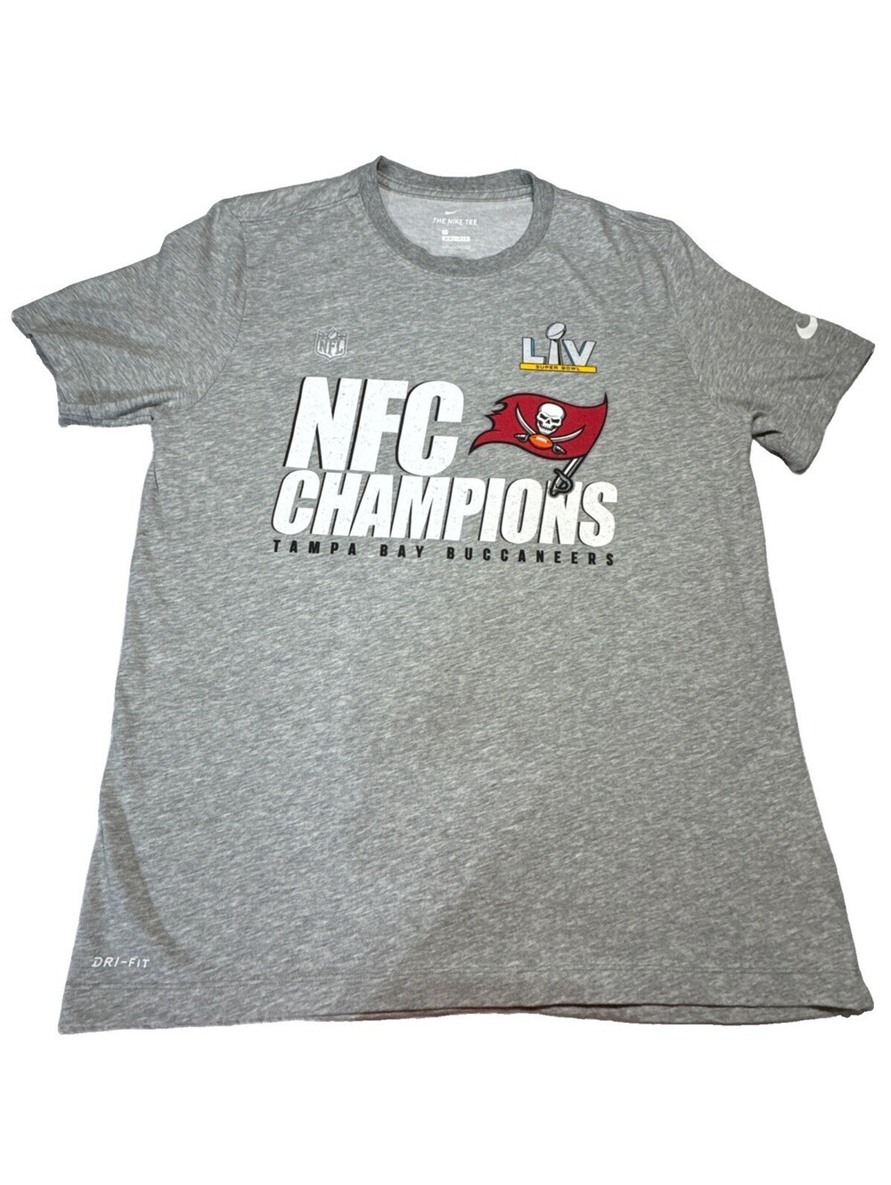 Nike NFL Tampa Bay Bucs Gray T-shirt Super Bowl LIV Large Dri-Fit NFC Champions